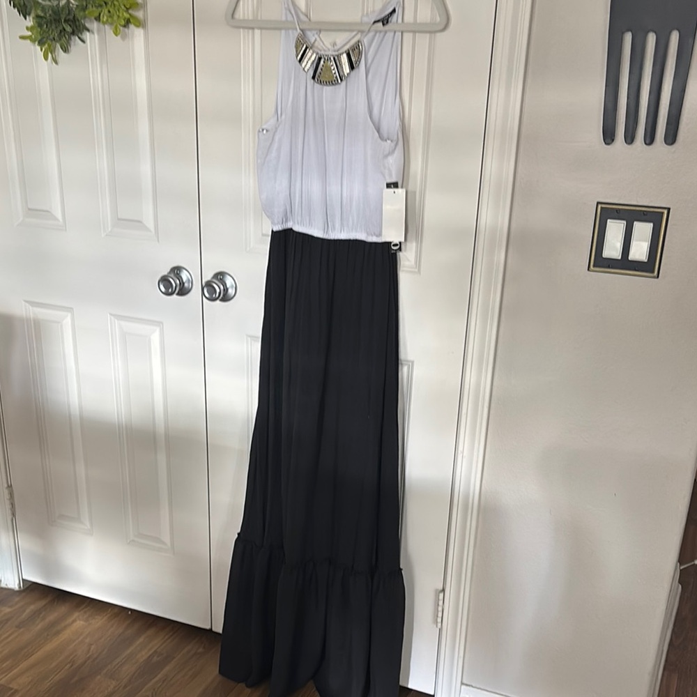 XOXO Black and White Pleated Maxi Dress Casual